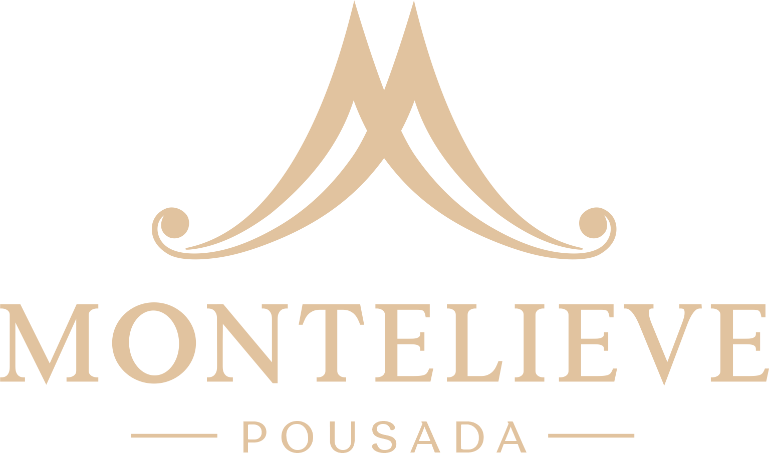 Logotipo vertical oficial da Montelieve Pousada em bege areia